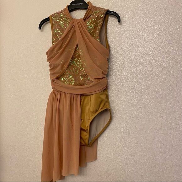 Weissman Dance Costume tan beige dress sequin mesh Hand In Hand 13443 LC - Picture 2 of 11